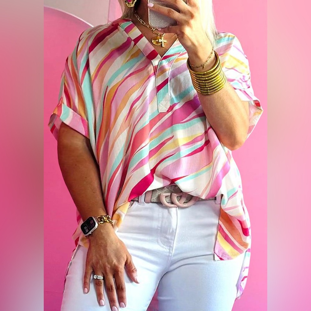 Plus Size Abstract‎ Print Short Sleeve Top